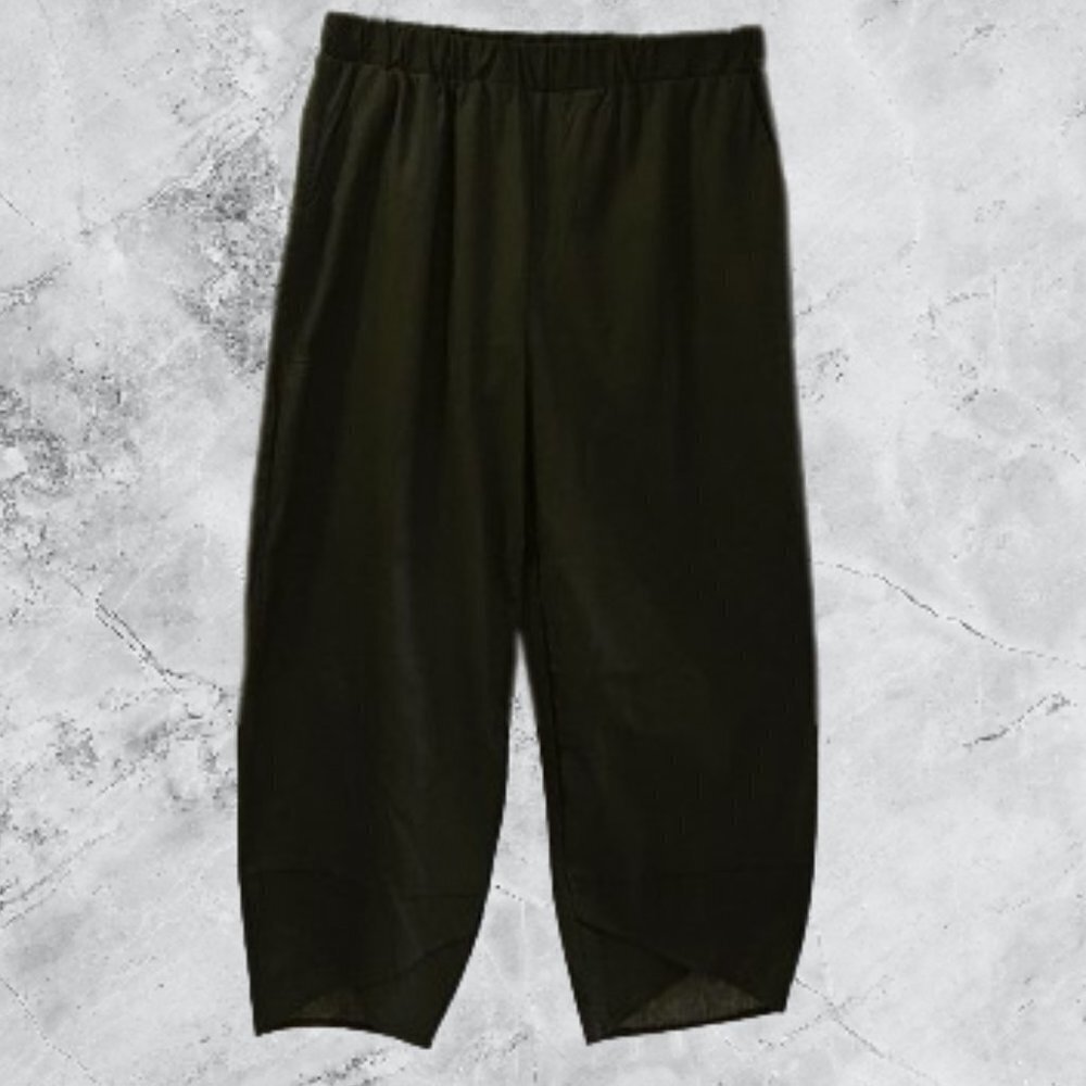 NWT E-Retro Black Cotton/Linen Tulip-Cuff Crop Pants - 2XL